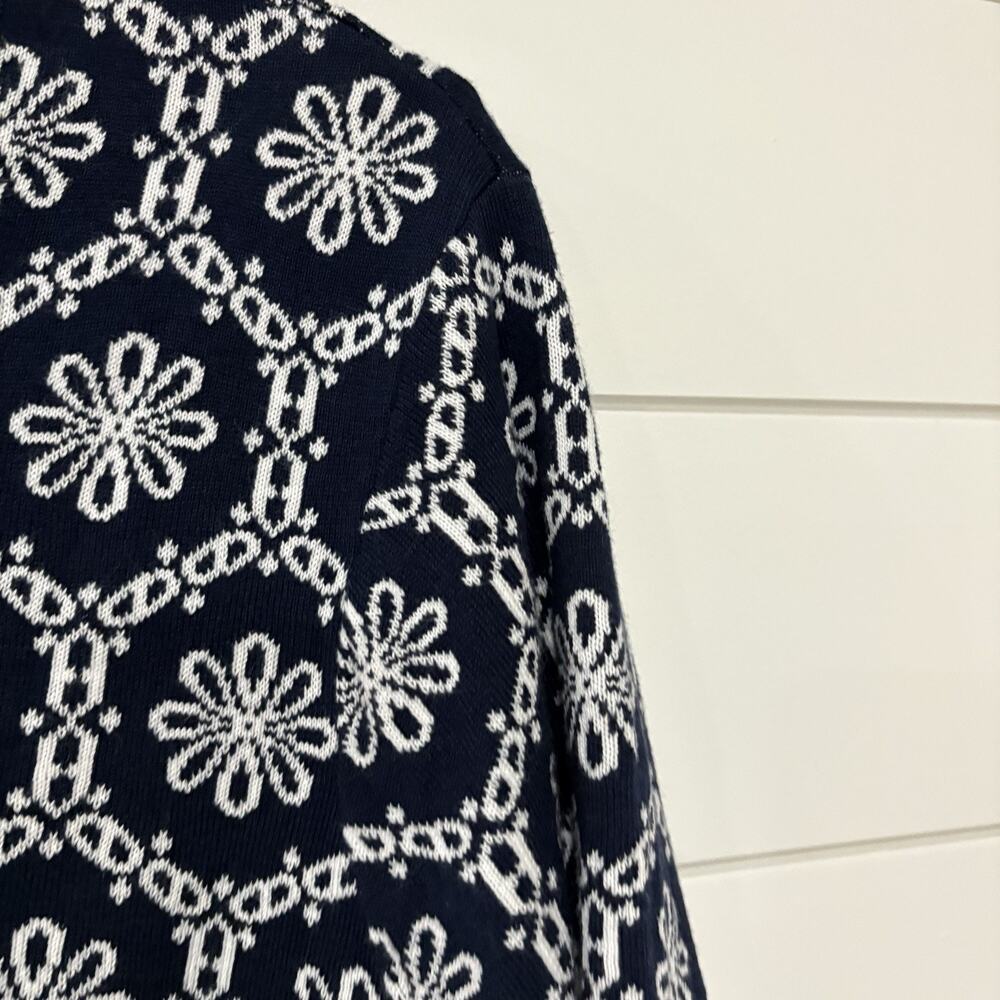 Ann Taylor LOFT | Sweater Floral Short Sleeve Navy White Preppy- Size XL - Picture 4 of 7